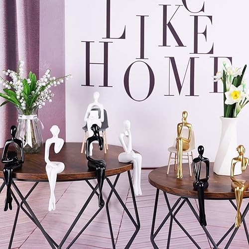 Miniatura 3 de SHENGTIAN Escultura de lectura de resina, decoración blanca, estatua de pensador sentado, esculturas abstractas, acentos de decoración de