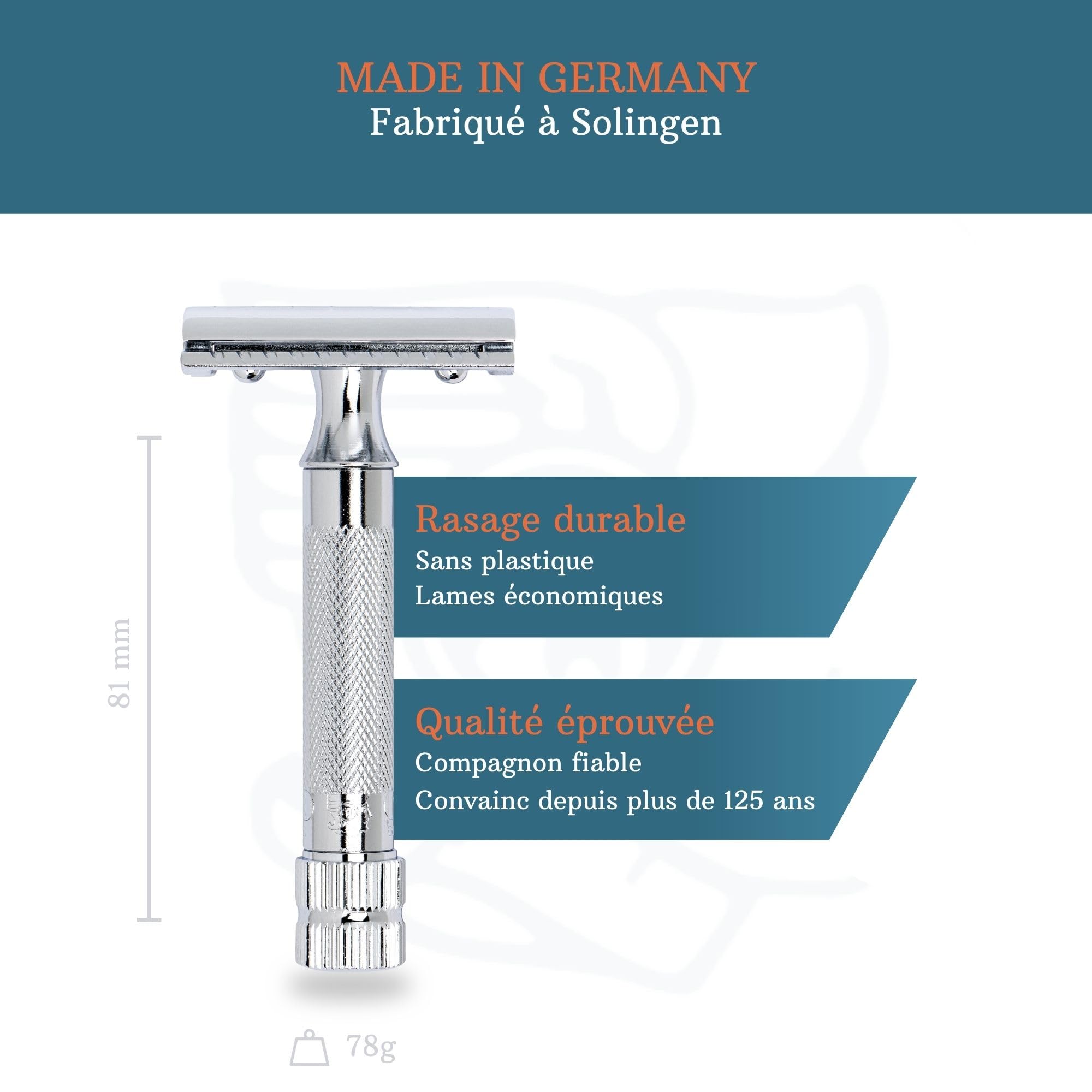 MERKUR 34C Rasoir de sûreté – Finition chrome brillant, manche court et lourd, conception en deux pièces, peigne fermé, rasage durable – Fabriqué en Allemagne