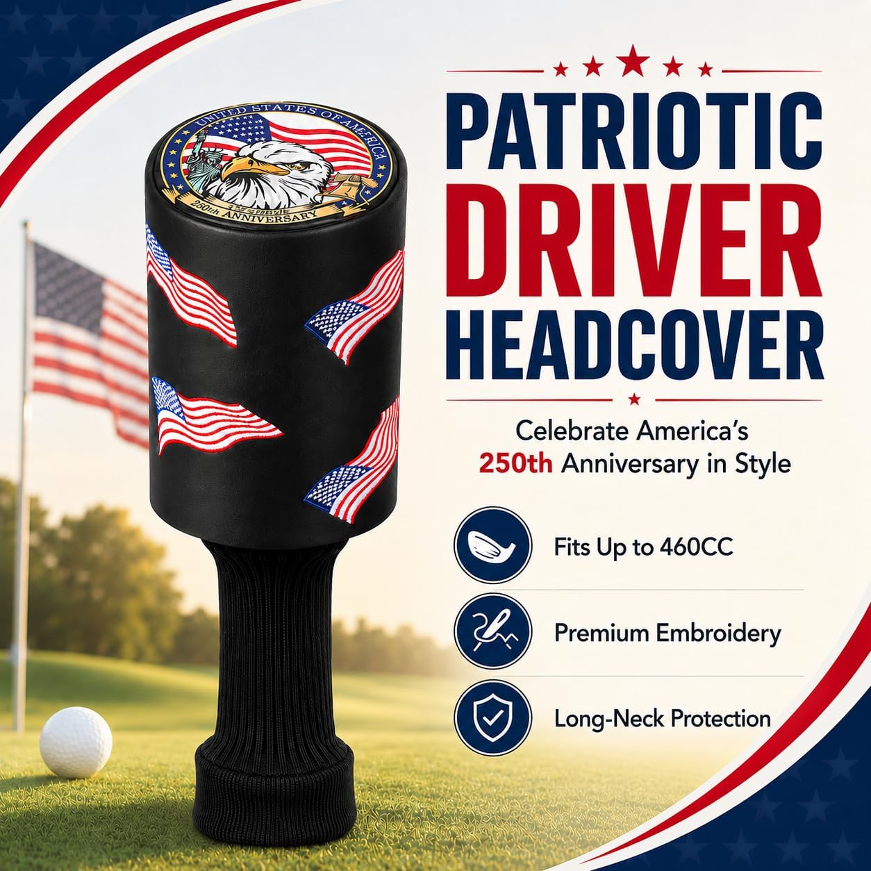 Golf Head Covers, US Flag Patriotism Golf Club Cover for Woods and Driver, Fairway, Hybrid - Premium Leather Golf Club Head Covers with Interchangeable Tags, Magnetic Blade & Mallet Putter Cover image 2
