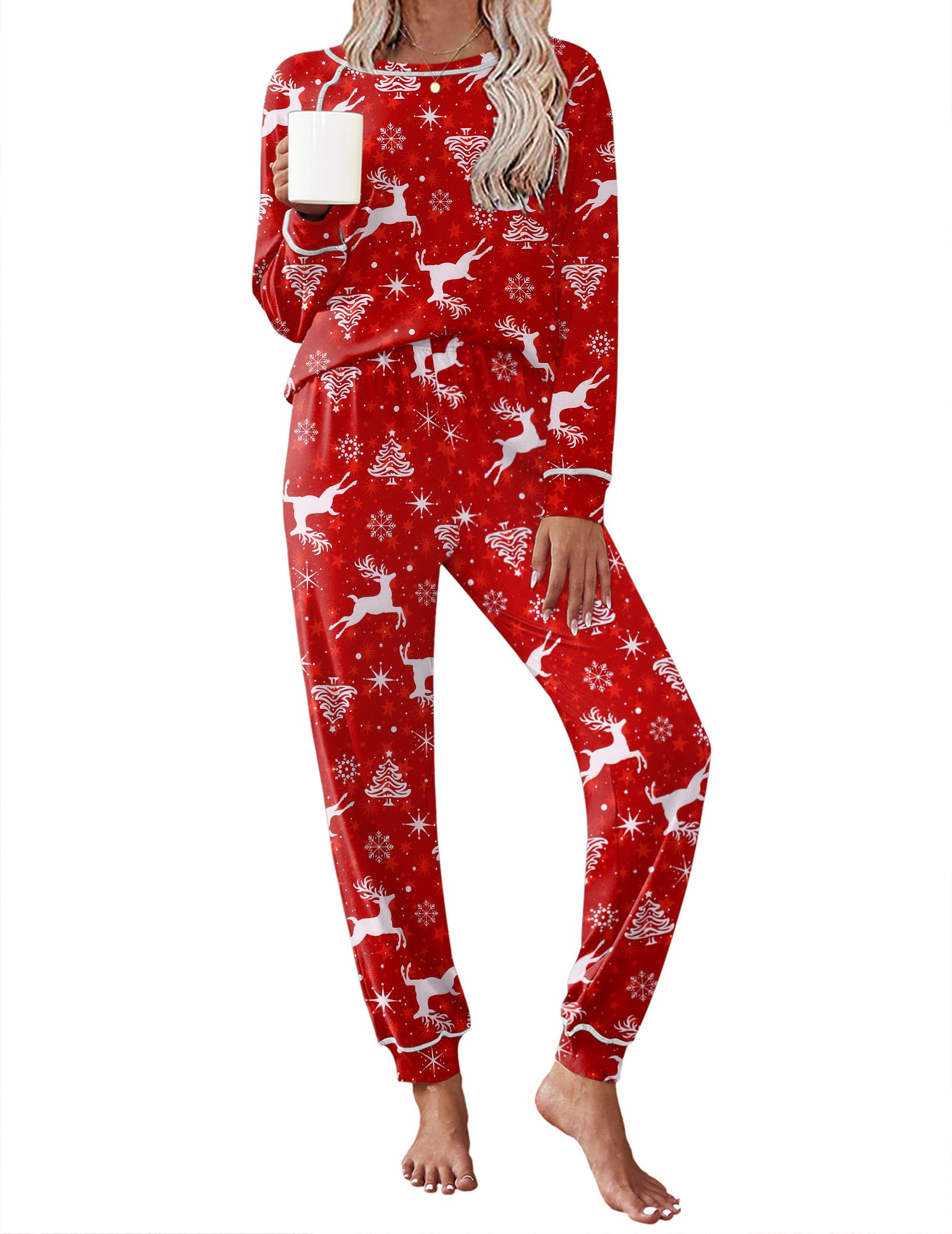 Ekouaer Pajamas Set for Women Soft Comfy Pjs Jogger Lounge Sets | Pullover Long Sleeve Sleepwear,Fall Jogger Loungewear,Gift for Mom,Wife,Friends