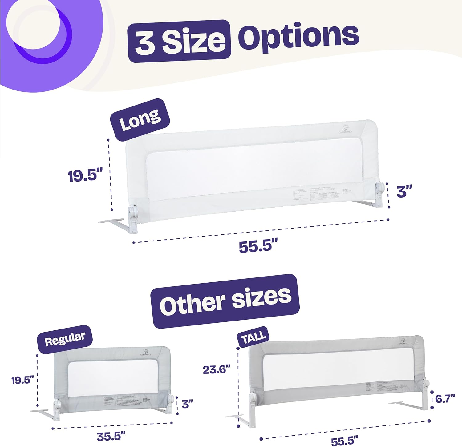 ComfyBumpy 2-Pack Bed Rail for Toddlers 55.5" L x 19.5" H | Toddler Bed Rails for Twin, Full, Queen & King Mattress Size | Swing Down Rail Guard | Mattress Side Rail for Kids | White White 55.5” | Standard | 2-Pack