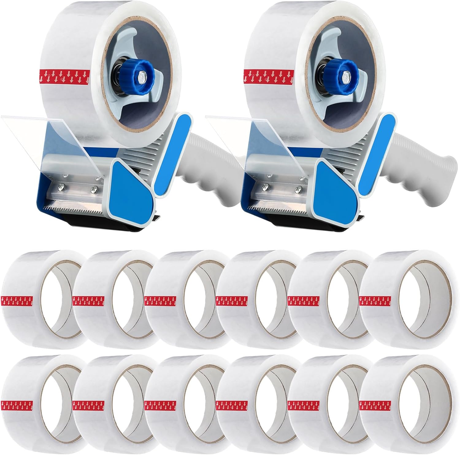 Dunzoom 2 Pack Packing Tape Dispenser Gun with 12 Roll 2 Inch Packing Tape Gun 2.7 Mil Heavy Duty for Storing, Shipping, Moving, Carton and Box Sealing