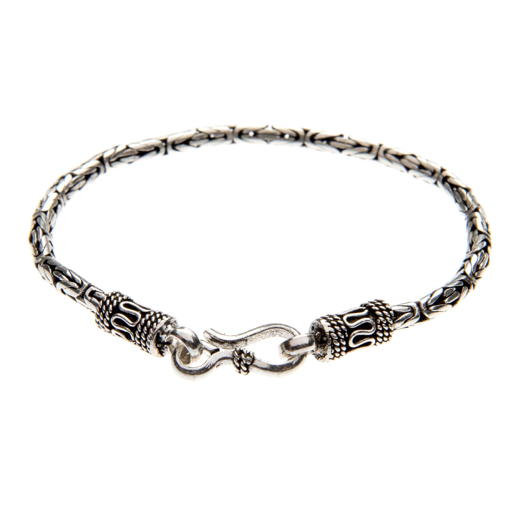 Silverly Braccialetto a Catena Bizantina Balinese in Argento Sterling 925 per Uomo e Donna | Bracciale Pesante Ossidato con Perline a Spirale e Chiusura a Gancio a S