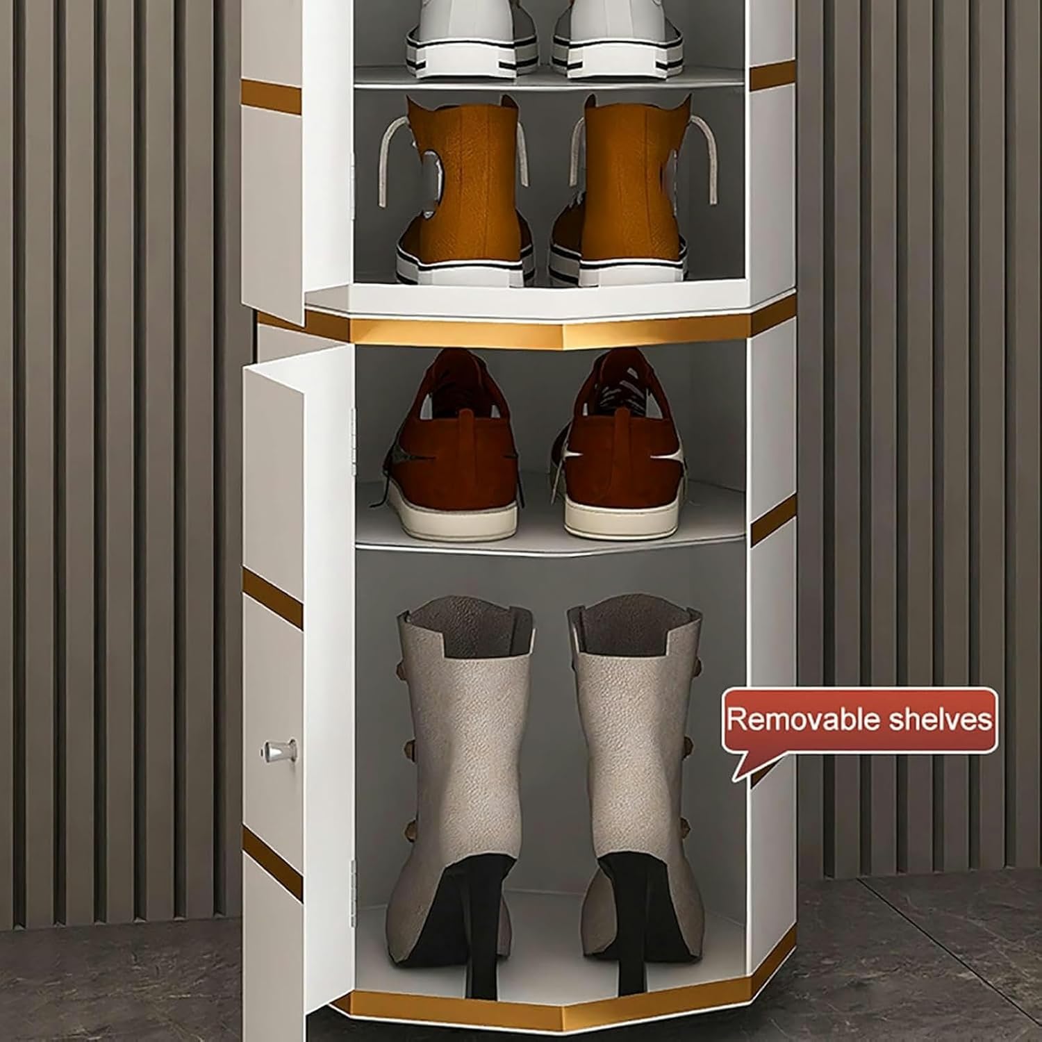 Freestanding Shoe Rack Cabinet for Entryway Hallway Closet - Modern Tall Shoe Cabinet, Lazy Shoe Stand, Space Saving Shoe Rack