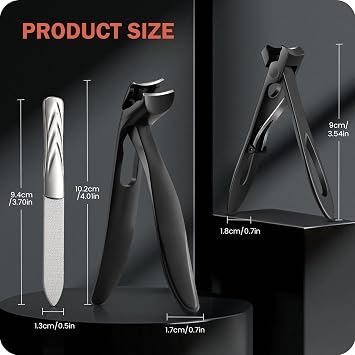 BEZOX Toe Nail Clipper for Thick Nails for Seniors, Nails Clipper Set for Comfort Nail Trimming, Precision Fingernail Clippers - Black
