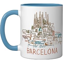Sagrada Familia Barcelona Travel Souvenir Historic City Gift Ceramic Mug, Blue/White, 11oz