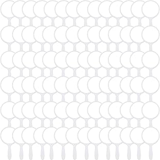 Vinsot 100 Pcs Handheld Mirror Bulk Small Hand Compact Mirrors with Handle Plastic Travel Makeup Portable 3.94 x 2.16 Inch for Birthday Dress up Wedding Practice Pronunciation (White)