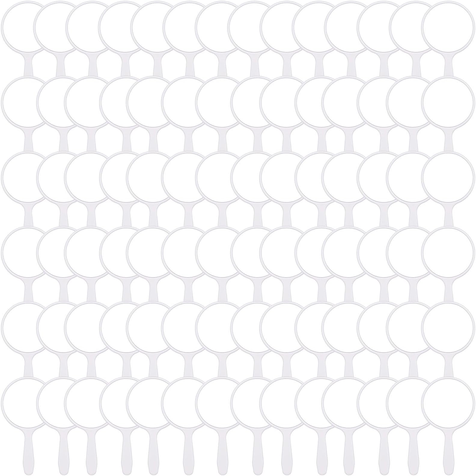 Vinsot 100 Pcs Handheld Mirror Bulk Small Hand Compact Mirrors with Handle Plastic Travel Makeup Portable 3.94 x 2.16 Inch for Birthday Dress up Wedding Practice Pronunciation (White)