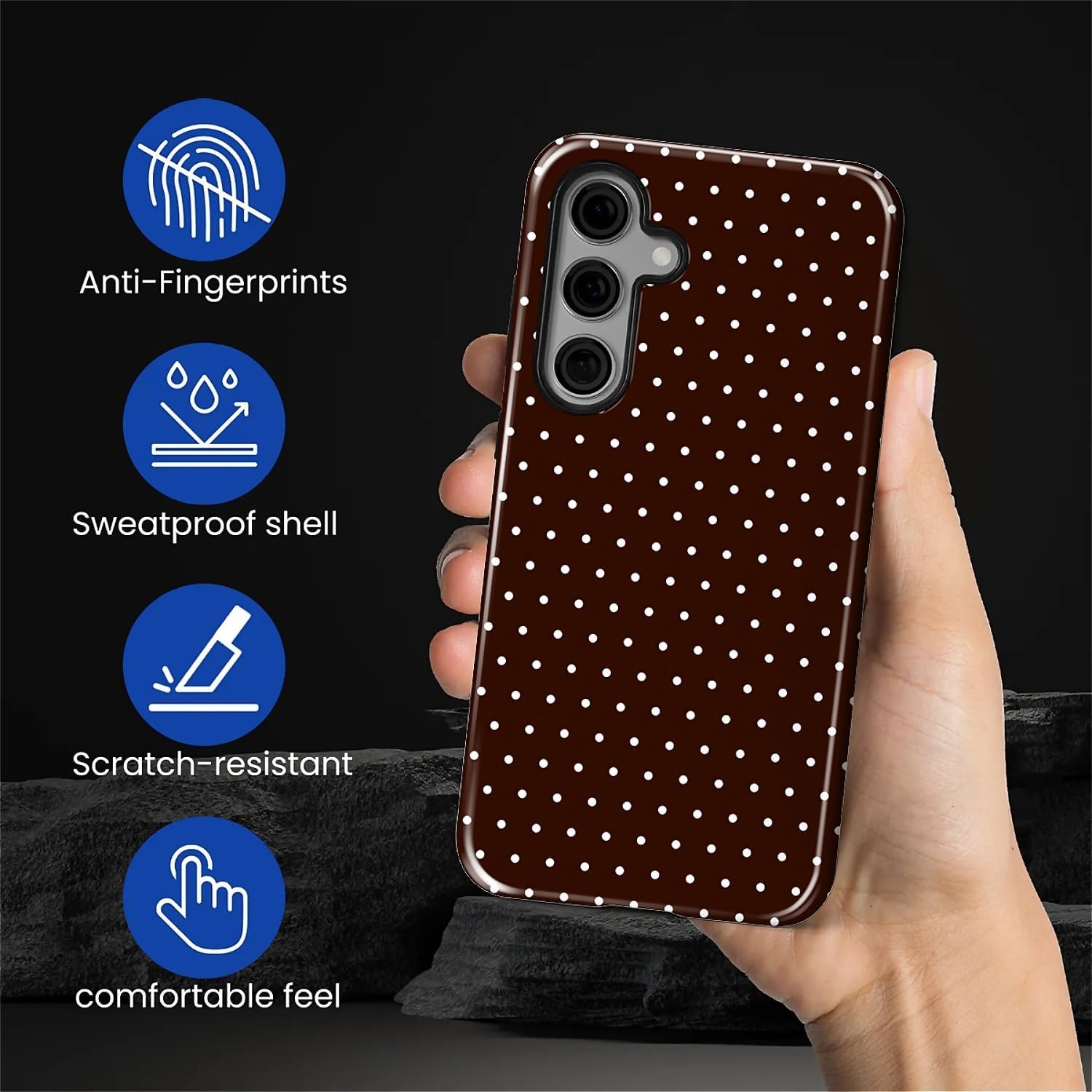 Case for Samsung Galaxy S25, Hybrid Heavy Duty 2 in 1 Full Body Rugged Shockproof Protection Glossy Case for Samsung Galaxy S25 Polka Dot Aesthetics Brown - Image 3