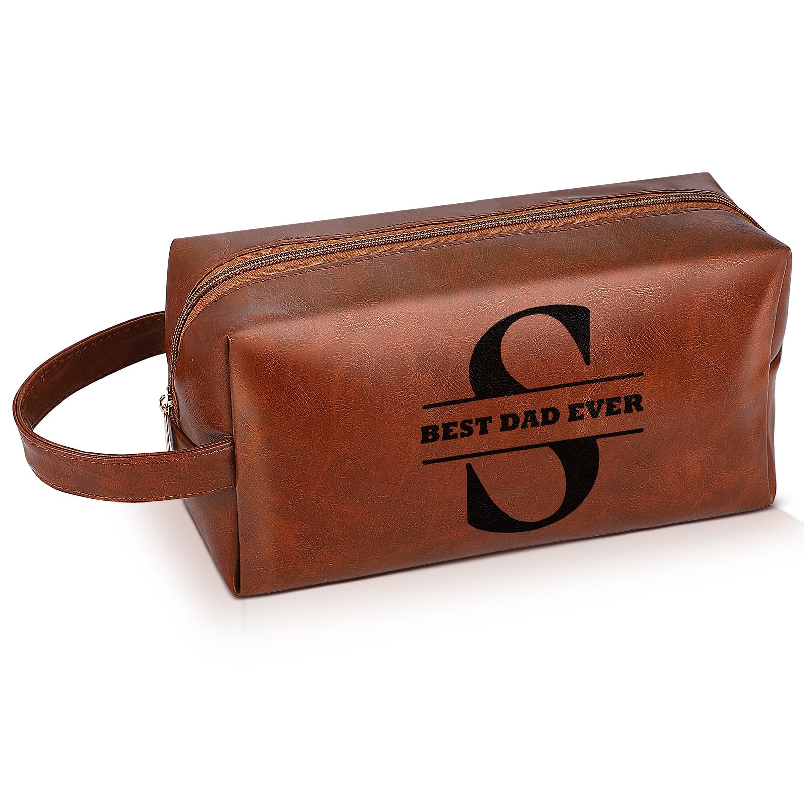Neceser de viaje para hombre, regalo para padre, de piel, con letras para papá, para Navidad, Día del Padre, graduación, boda, cumpleaños, Marrón, Letra S