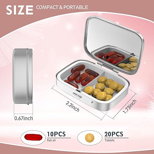 Miniatura 2 de Bonito pastillero pequeño para bolsillos y bolsos, elegante pastillero es un gran regalo, organizador de medicamentos de viaje de 2 compartimentos