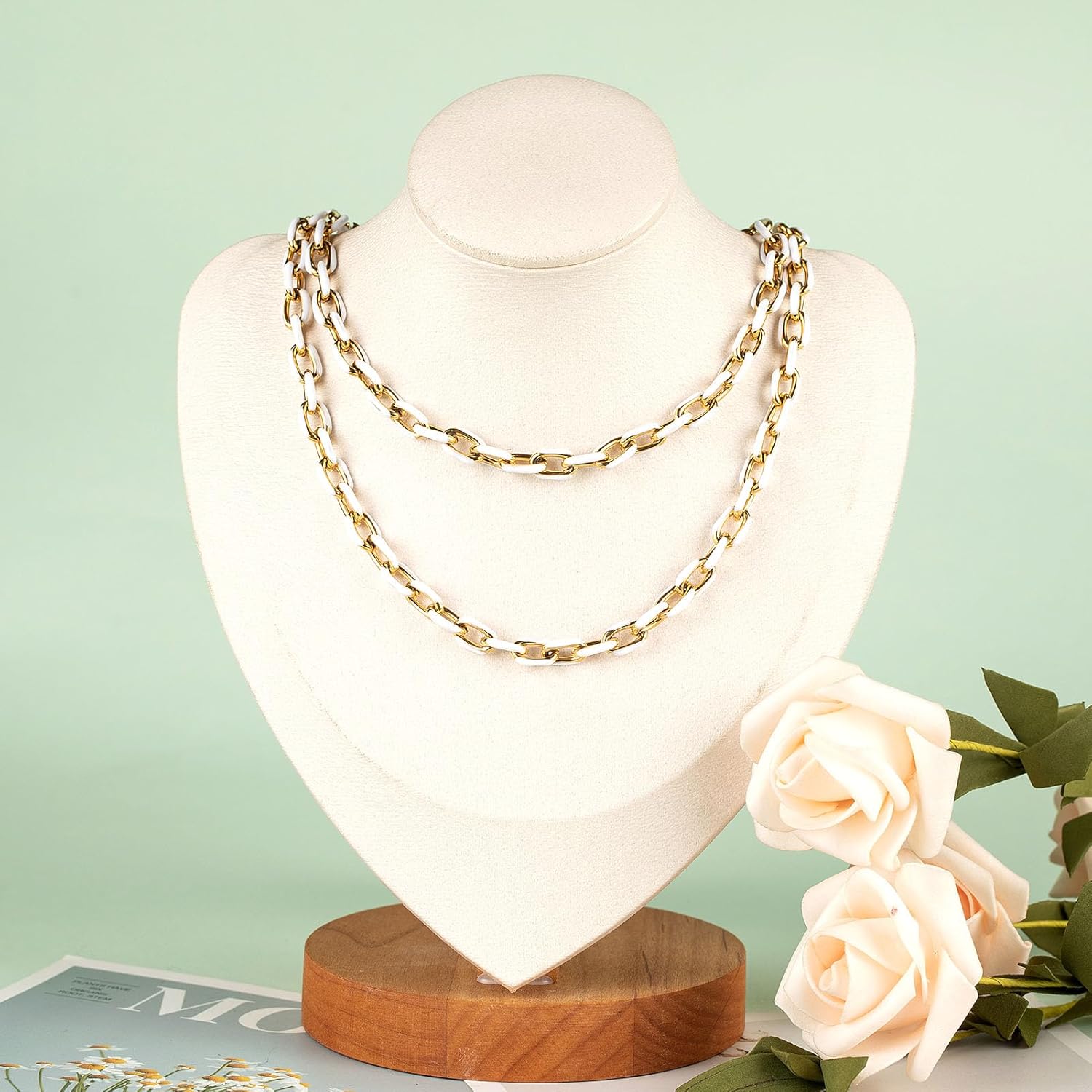 UMAOKANG 2 Meters White Enamel Jewelry Chains Bulk Gold Plated Stainless Steel Chains for Jewelry Making Oil Drip Craft Chain Roll
