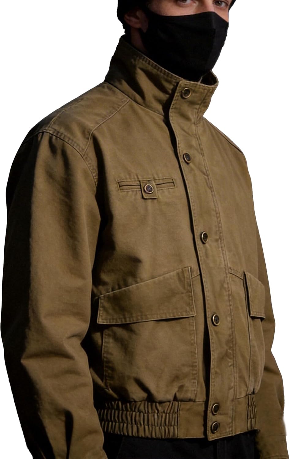 XYXIONGMAO Men's Casual Stand Collar Workwear Jacket Vintage Button Up Streetwear Coat Durable Cotton Utility Jacket for Men