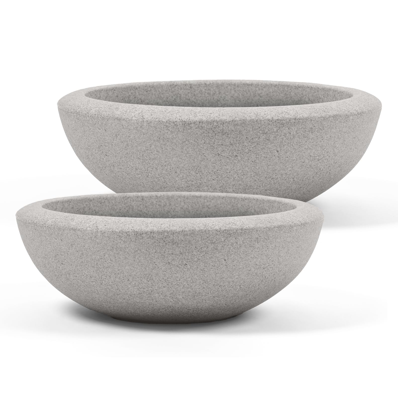 ARBORA 21" and 26” Santorini Bowls with Stone Blend Concrete Gray Finish - Polyresin Indoor and Outdoor Planters, Durable, Weatherproof, Lightweight,
