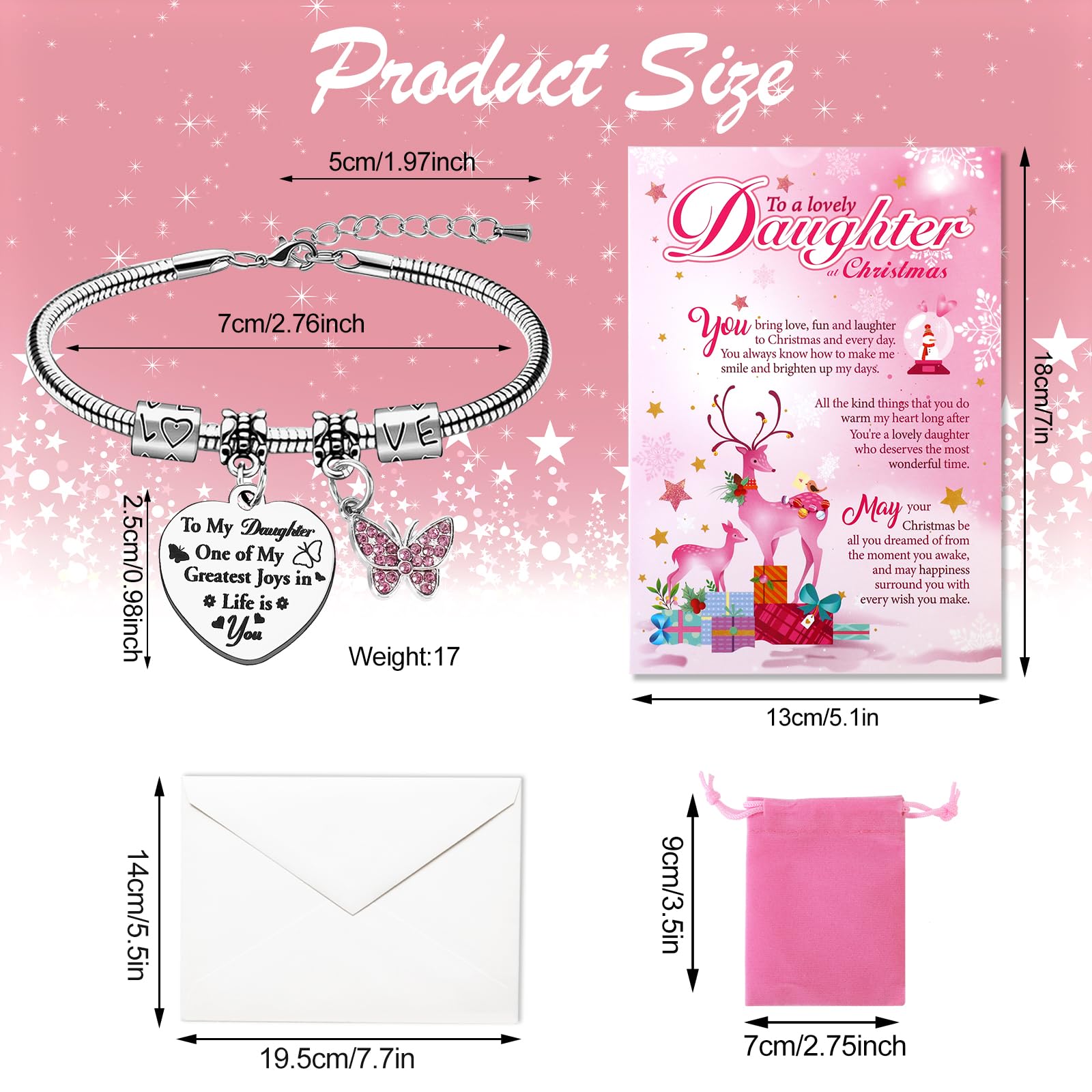 HOWAF Daughter Christmas Card, Xmas Card Daughter Gifts & Heart Bracelet, Gifts for Christmas from Mum Dad - Image 2