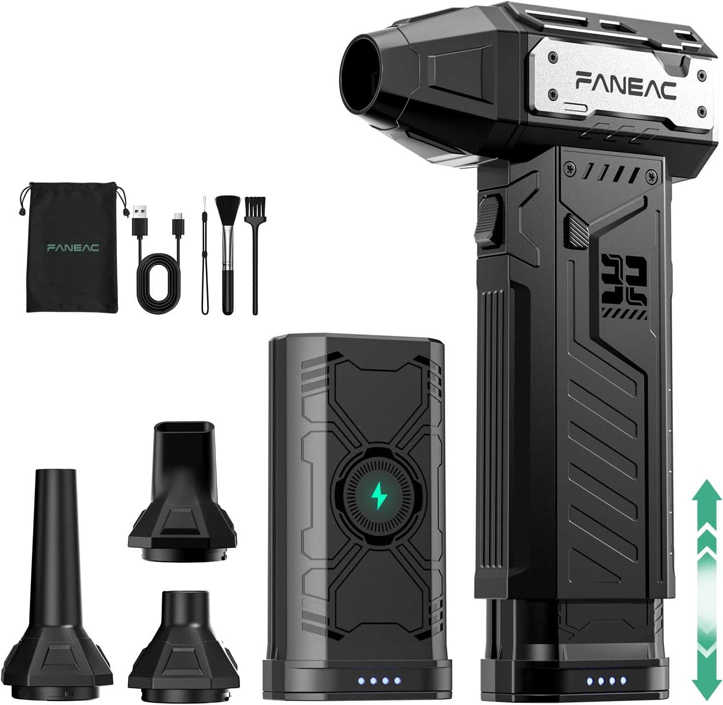 X305 Compressed Air Duster with Extra Removeable Battery, 3-Speed Adjustable & 4 Nozzles, Ultra-Powerful 32mm 150,000 RPM BLDC, for Keyboard, Computer, House Cleaning