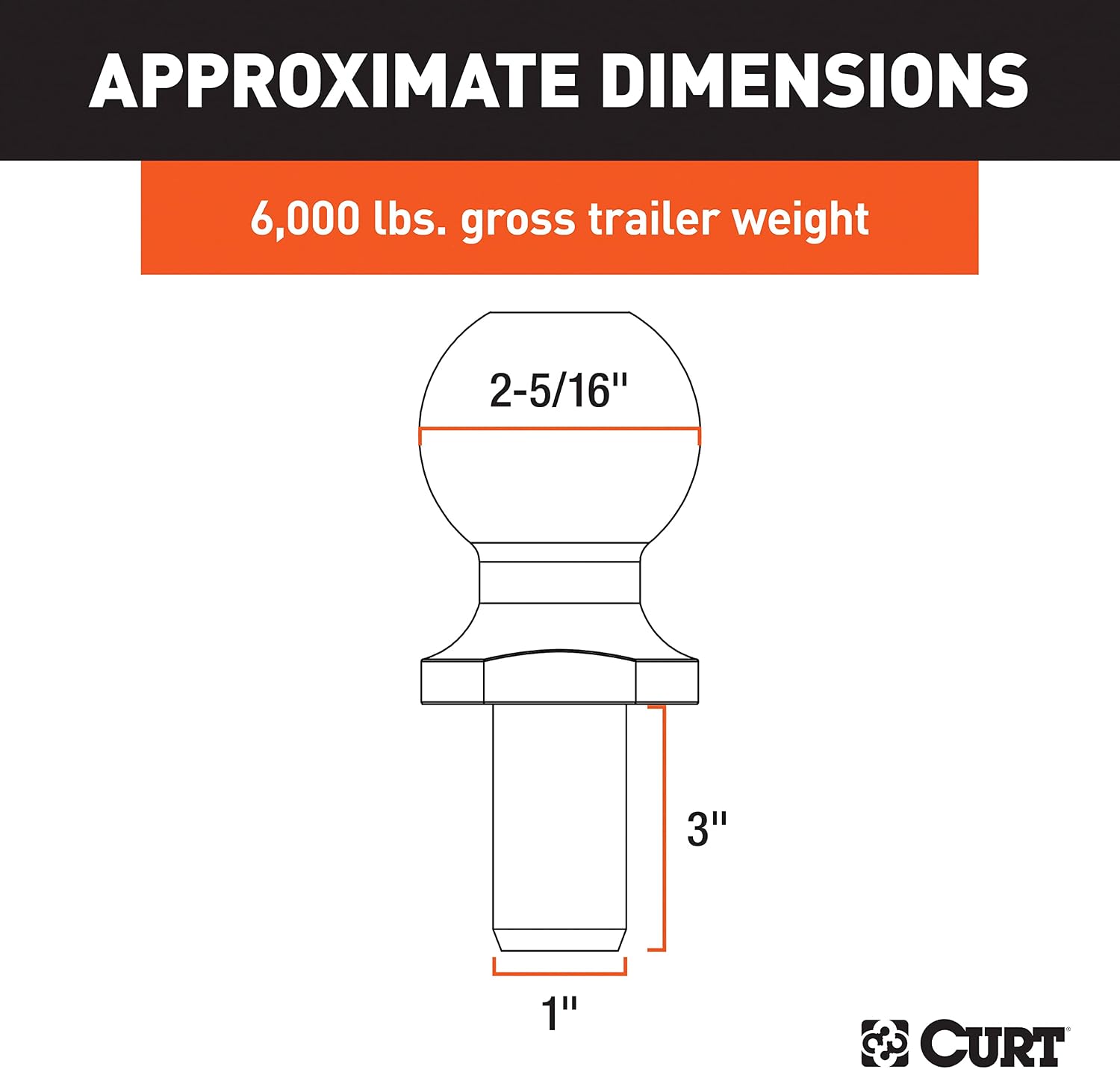 CURT Manufacturing 40075 2-5/16 in. Diameter Chrome Trailer Ball, Packaged