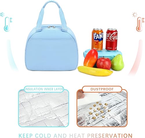 Miniatura 4 de abshoo Bolsa de almuerzo reutilizable para mujeres y niñas, bolsa de almuerzo aislada para adultos, para el trabajo, picnic y viajes (azul claro)