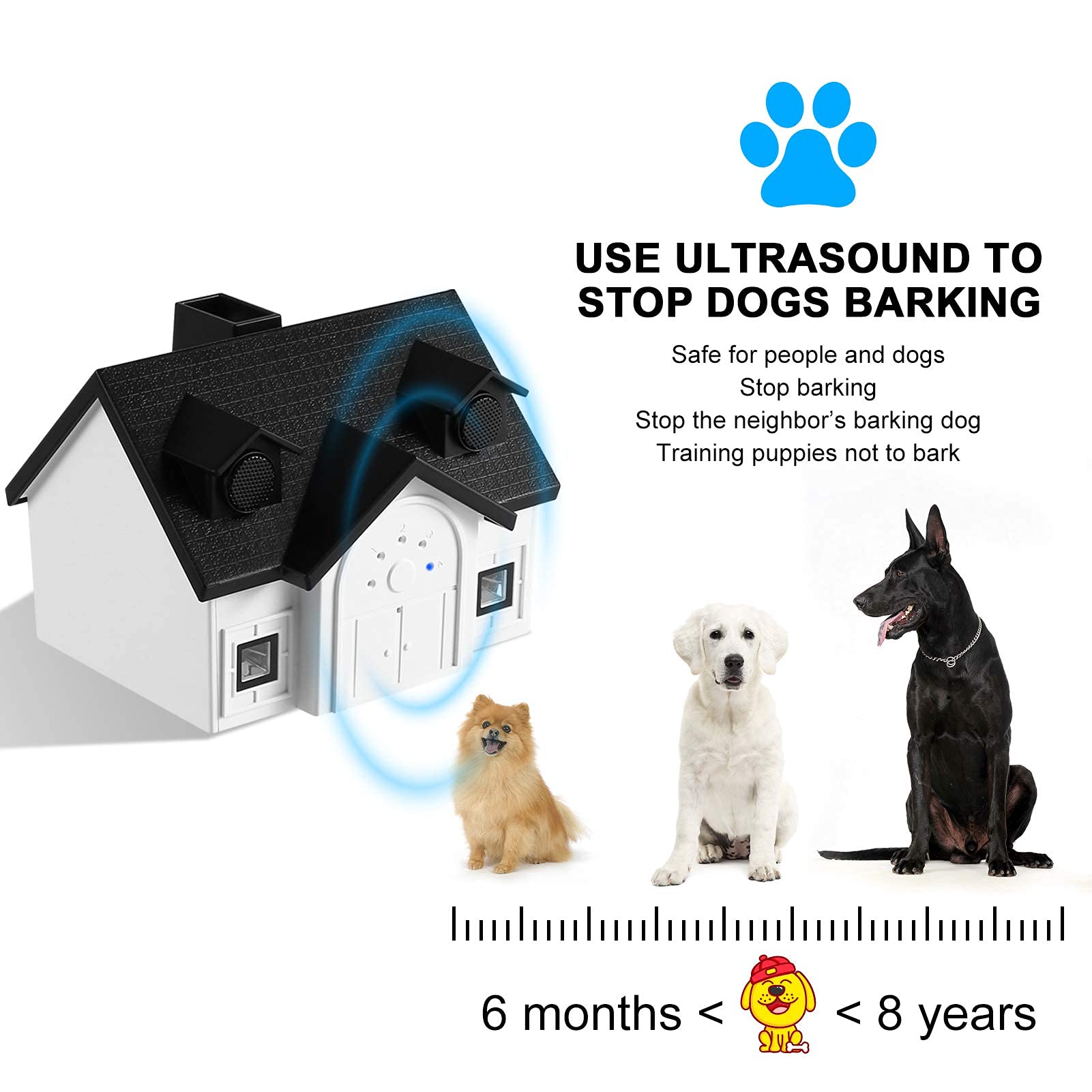 Dispositifs de Dissuasion des aboiements pour Chiens, Dispositifs Anti-aboiements à ultrasons, Arrêtez Les aboiements de Chien avec 4 Modes réglables, Bouchon Anti-aboiement étanche et Inoffensif
