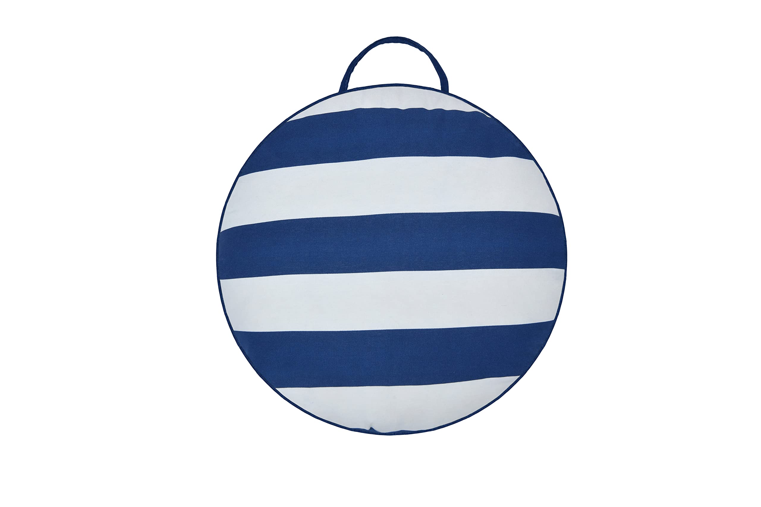 Sleepdown Cuscino rotondo imbottito decorativo per esterni, a righe nautiche, in cotone, resistente all'acqua, per mobili da giardino, panca esterna, divano, colore blu navy, 58 cm di diametro,