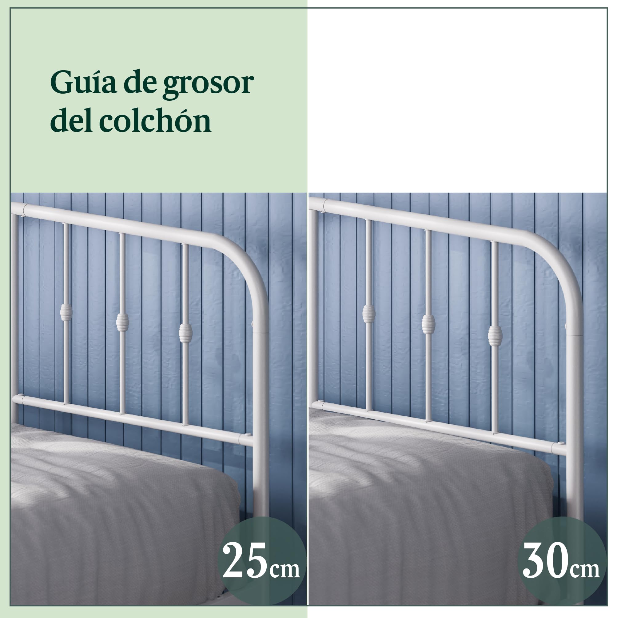 Zinus Heidi cama 135 x 190 cm - 31 cm de altura - Marco de Cama de Metal con Cabecero y Piecero - Cama matrimonial - Blanco