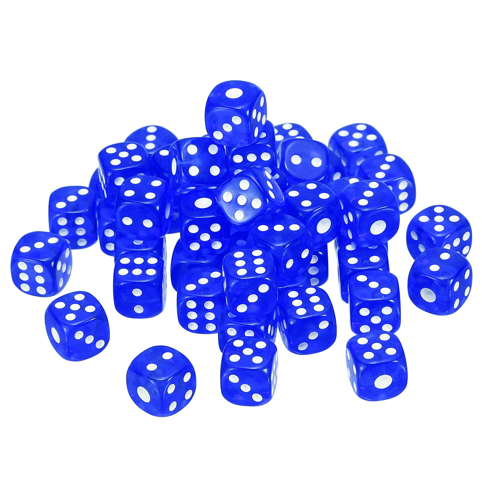 sourcing map 50Pcs 6 Sided Acrylic Dice, 10mm/0.39" Rounded Corner Translucent Colored D6 Game Dice for Theme Party Fun Table Board Games, Blue