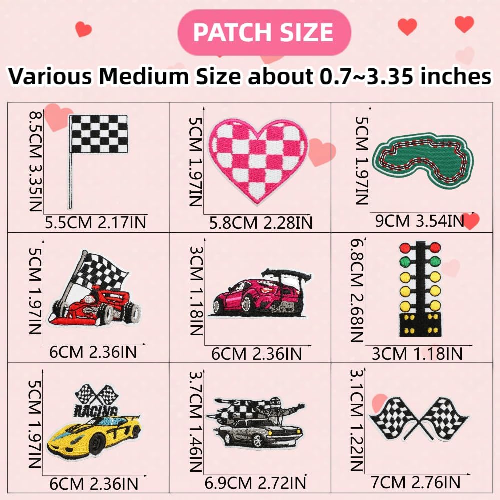 20 PCS Racing Car Iron On Patch, Embroidered Race Checkered Flag Motorsport Appliques, Race Car Decorative Patch for Clothing, Backpacks, Hats, Jeans, Jackets, DIY Crafts, Scrapbooking image 3