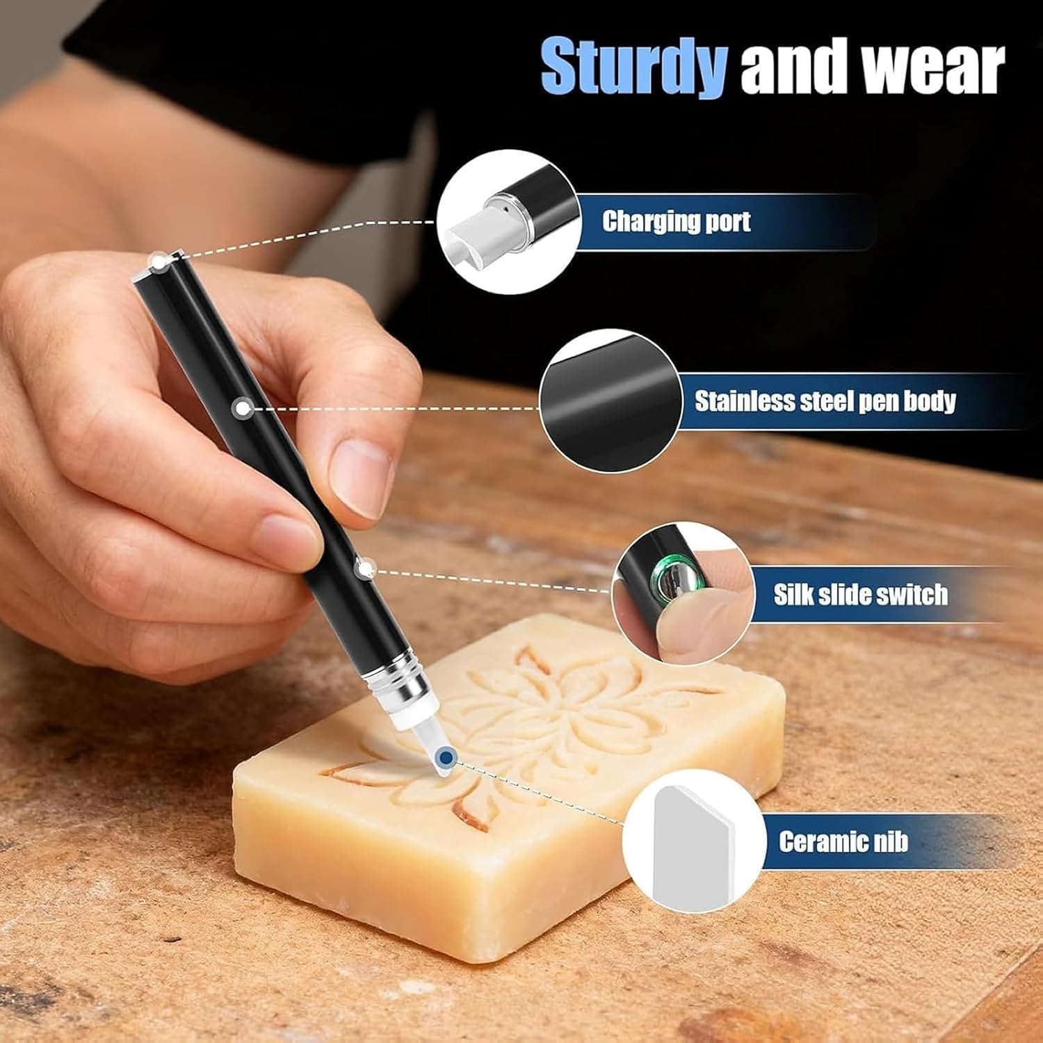 Hot Knife Dab Tool, Electric Hot Knife Heat with Ceramic Blade, Cordless Ceramic Heated Pen with Precision Cutting Tip, Portable Rechargeable Cutting Tool for Soap, Candle, Honey, Plastic (1pc)