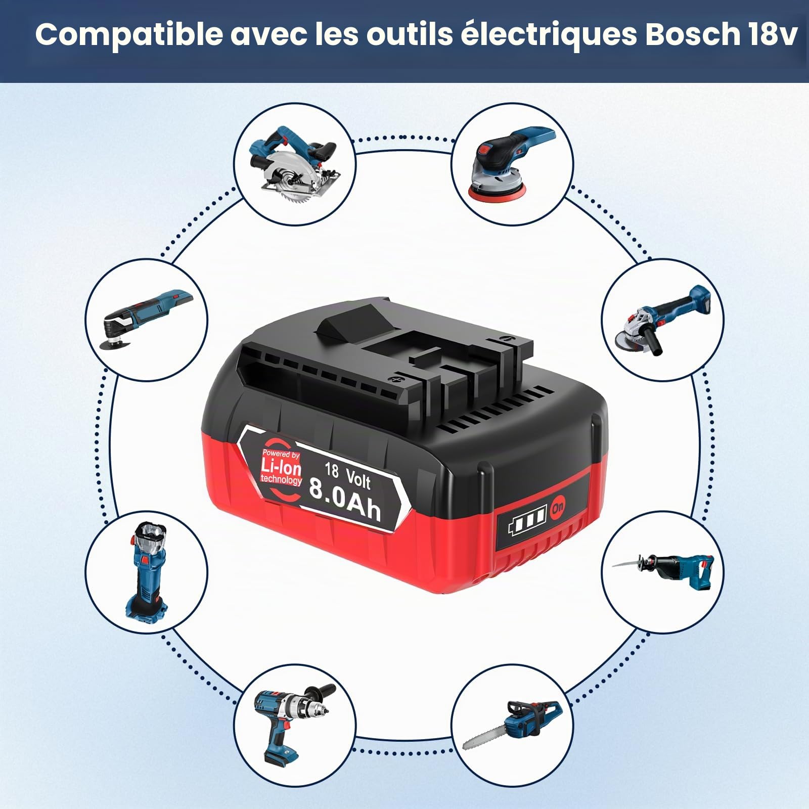 Dosctt 2 X 8000mAh Compatible pour Bosch Professional 18V System Batterie GBA, ne s'applique Pas à Toutes Les Batteries et Tous Les chargeurs des Outils 18 V du système pour Bosch Maison et Jardin.