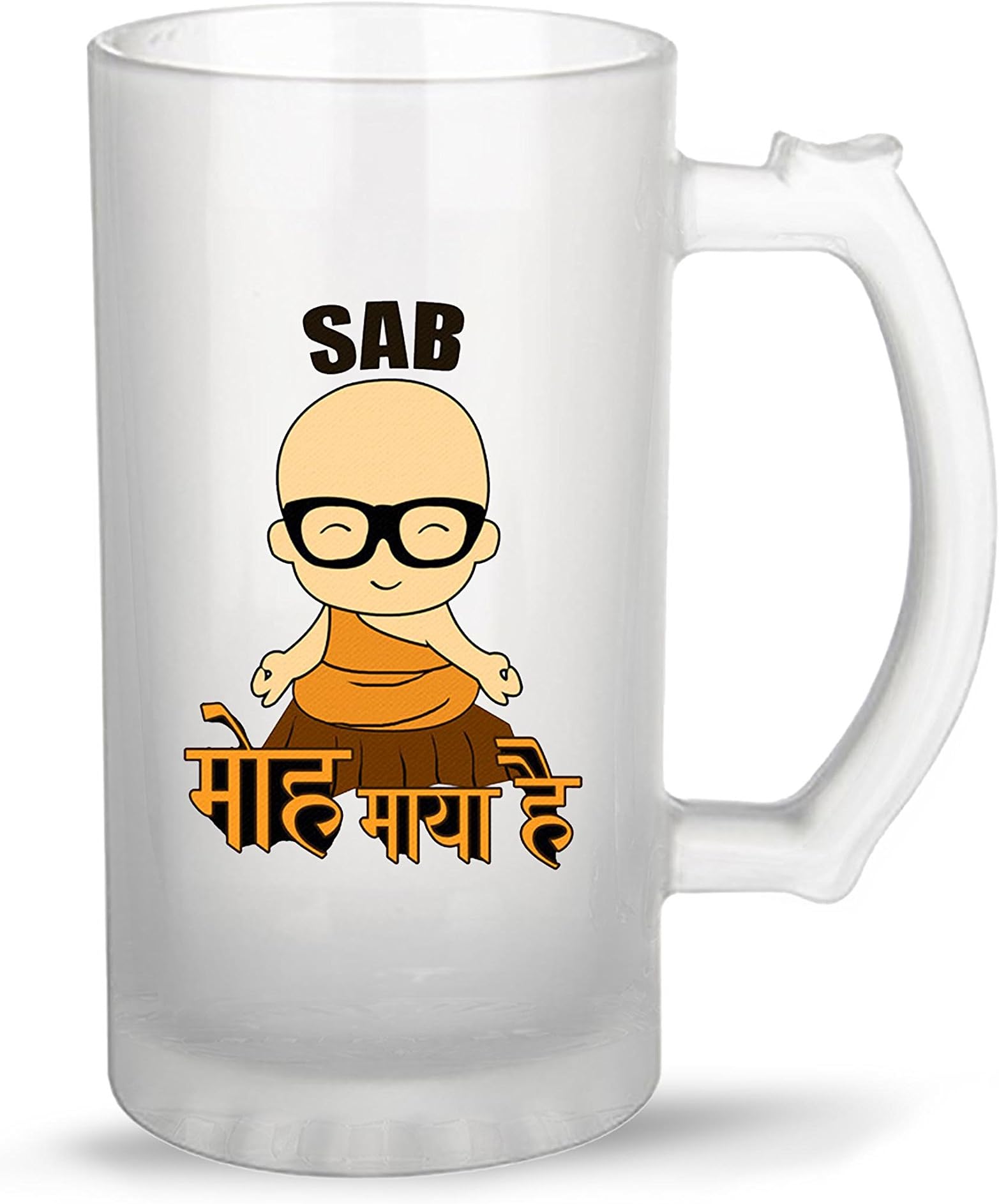 iKraft® Sab MOH Maya Hai Quote with Funny Cartoon Printed On Frosted Beer Glass Mug- 16Oz