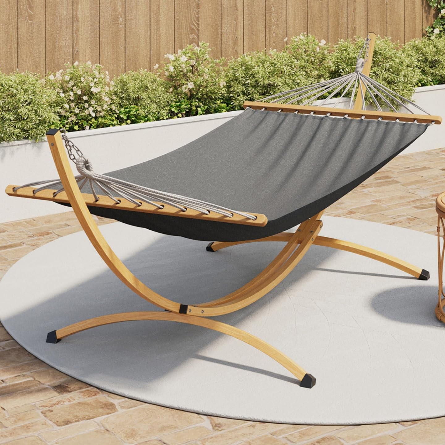 IDMarket - Amaca XL con supporto in metallo effetto legno e tela grigia