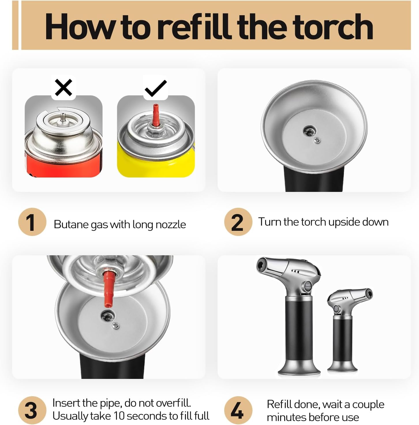 APSARAS USA Torch Lighter, Kitchen Torch for Cooking,Creme Brulee Torch with Lock Adjustable Flame for BBQ, Baking, Brulee Creme, Crafts (Butane Not Included)