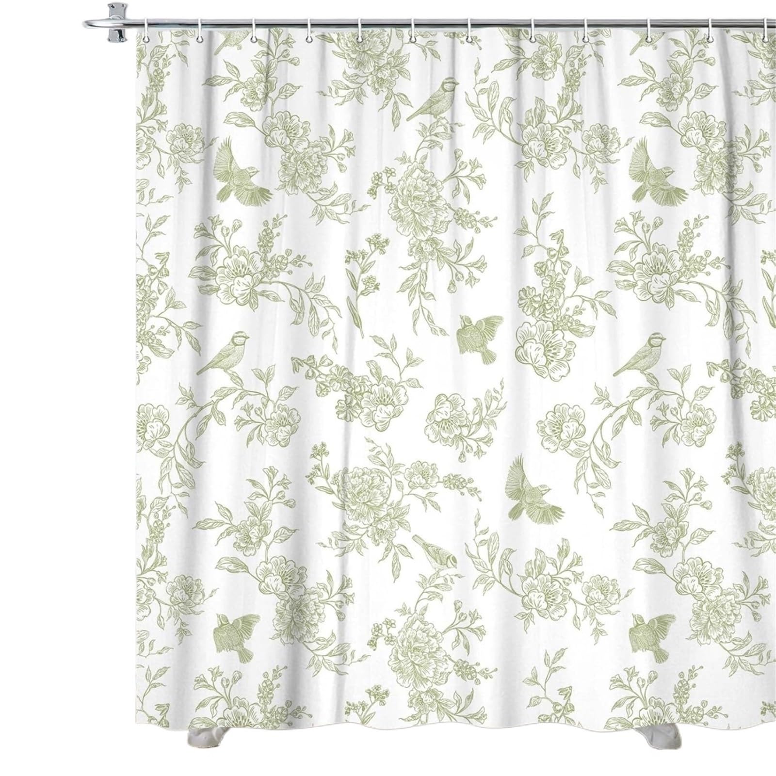 MZSKLW Shower Curtain Floral Shower Curtain Set, Vintage Retro Cottagecore Botanical Birds Blossom Flower Boho Aesthetic Fabric