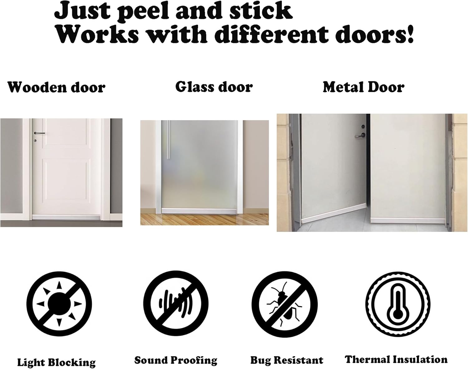 Surface Mounted Automatic Door Bottom, Door Draft Stoppers, Auto Threshold. Customizable Length, Peel-and-Stick, Tool-Free Installation, Works with Wood, Glass or Metal Doors (Silver, Left)