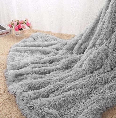 HOMORE Manta suave y mullida de felpa Sherpa acogedora manta de piel sintética para cama, sofá, silla, decorativa, 50 x 60 pulgadas, color gris