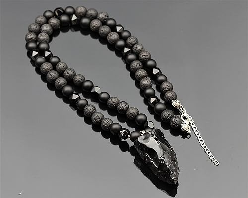 Miniatura 2 de ElisaJewelryArt - Natural Big Obsidian Pendant Onyx Lava Beads Necklace Genuine Gemstone Dreamy Stone Clasp Closure Necklace Unisex Necklace