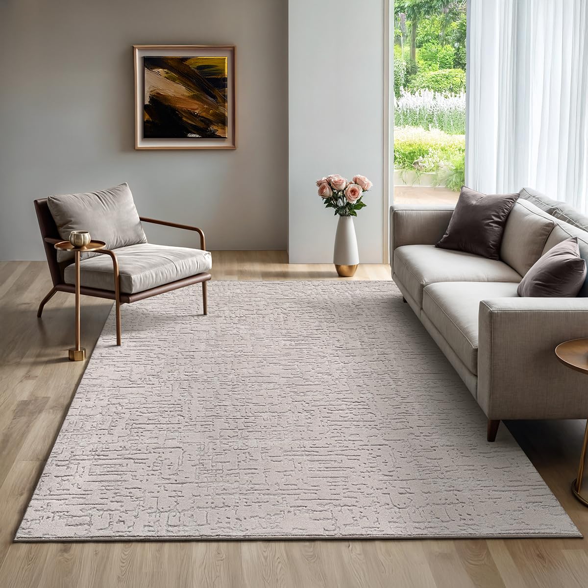 the carpet Rio - modern and soft carpet with non-slip backing and 3D look, fluffy surface, easy-care and robust, beige, 140 x 200 cm — image 1