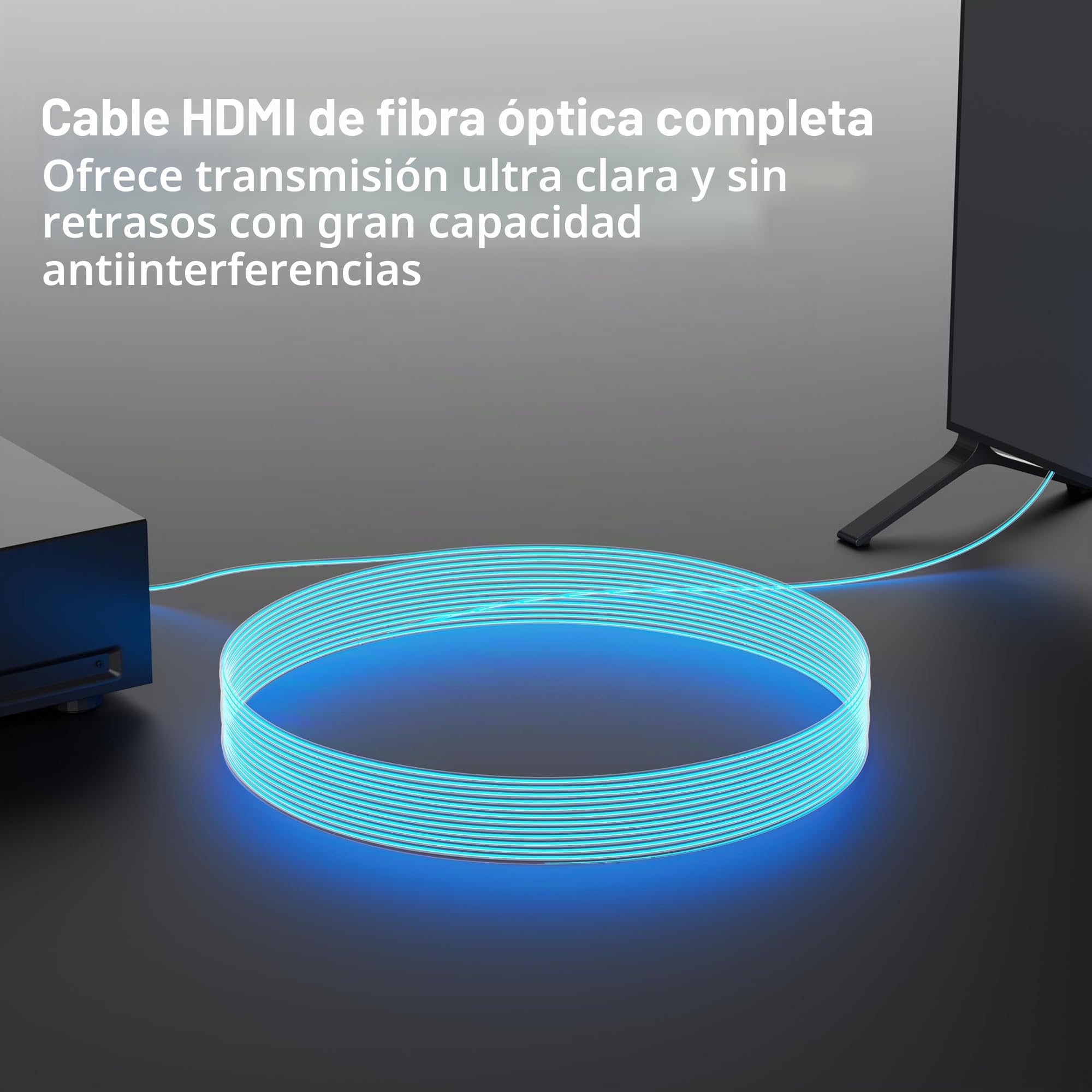 RUIPRO Cable HDMI 8K 15M de Fibra Óptica Pura Desmontable, Blindado con Acero Inoxidable, HDMI 2.1 Ultra Alta Velocidad 48Gbps, Soporta 8K@60Hz 4K@120Hz, eARC, Compatible con PS5, Xbox, TV, Proyector