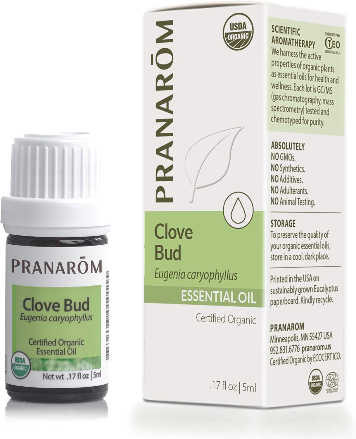 Pranarom USDA Certified Organic Clove Essential Oil (30ml), 100% Pure Undiluted Therapeutic Grade from Sri Lanka & Madagascar for Aromatherapy, Diffuser, Immune Support, DIY Cleaning, Warm Scent