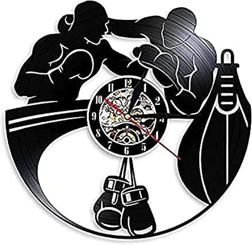 Boxeo lucha deportiva decoración de gimnasio disco de vinilo reloj de pared guantes de boxeo saco de boxeo reloj de pared boxeador raspador regalo