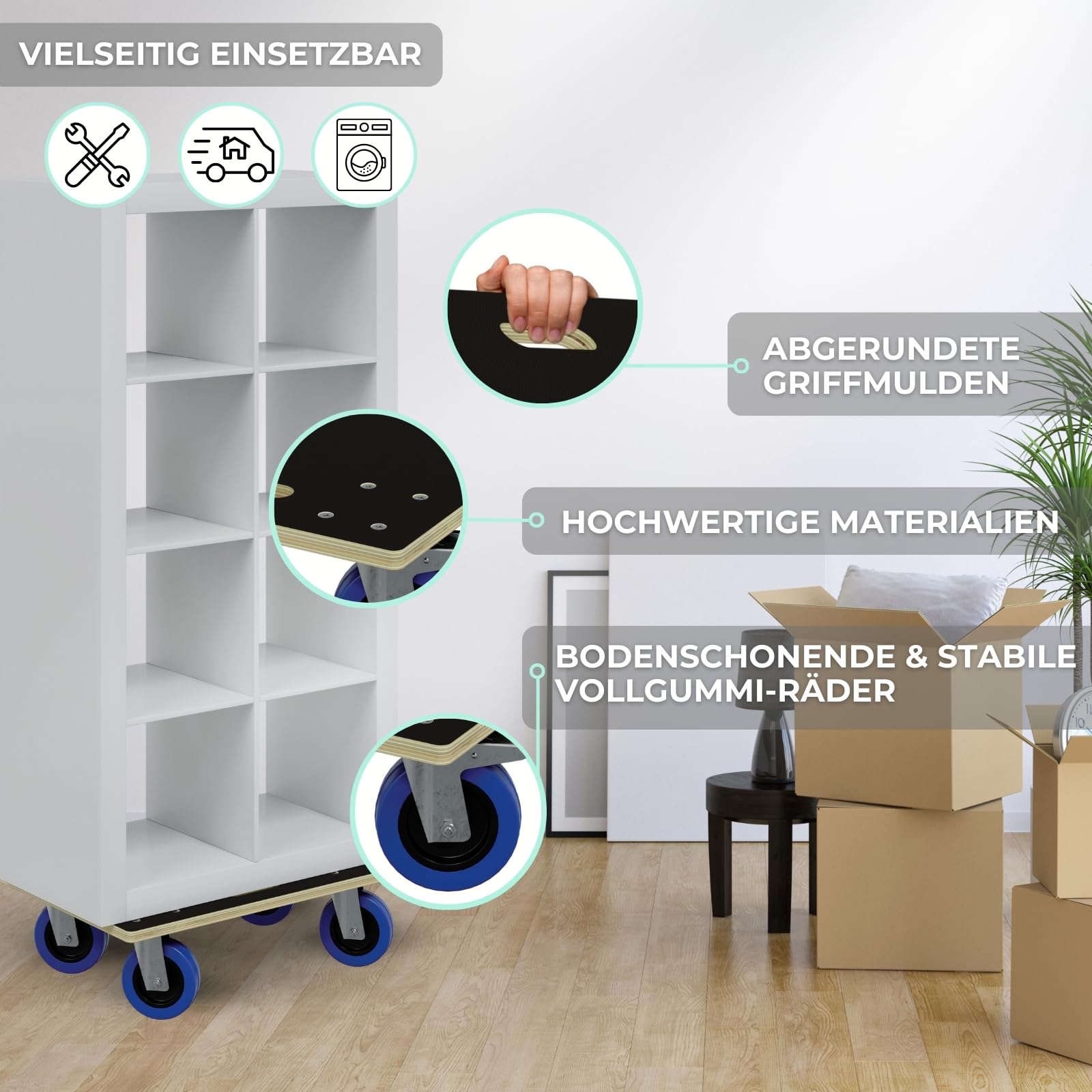 HAGO24 Möbelroller ohne Bremse in 35x50cm I Schwerlast-Rollbrett bis 800kg I Möbel-Transportroller mit Griffmulden I hochwertiger Rollwagen für Umzug I Stabile Transporthilfe mit Rollen