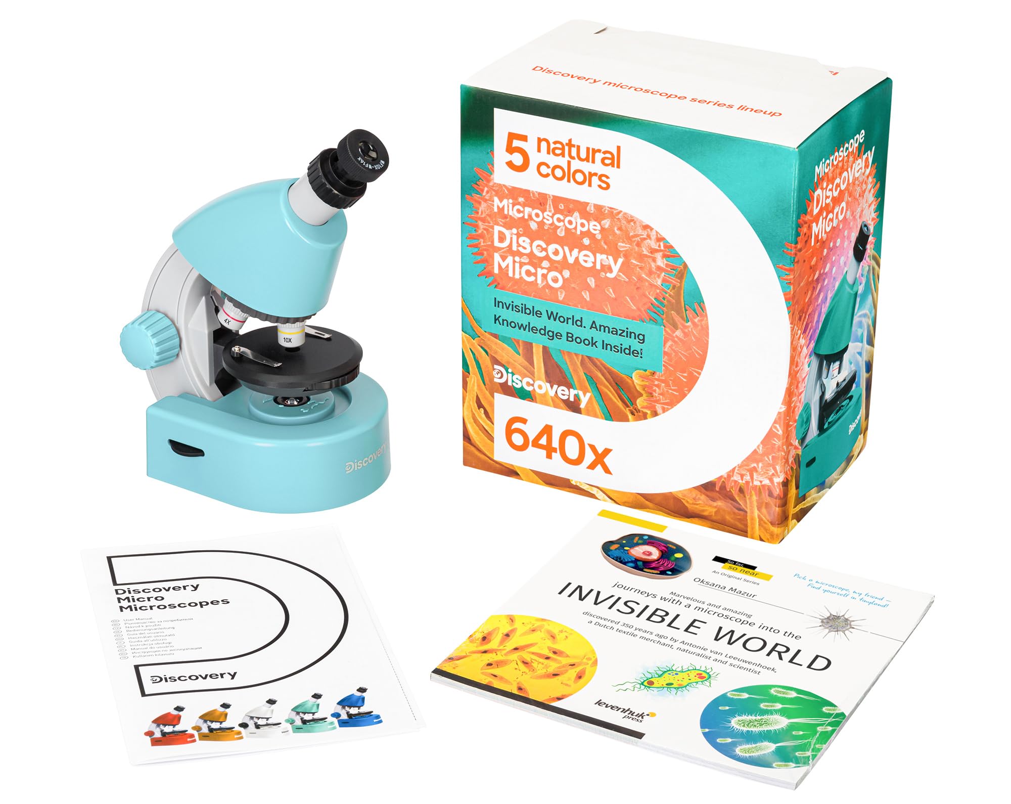 DISCOVERY Micro Marine Educational Microscope for Kids and Beginners with Colorful Book in English in the Kit, Light Blue
