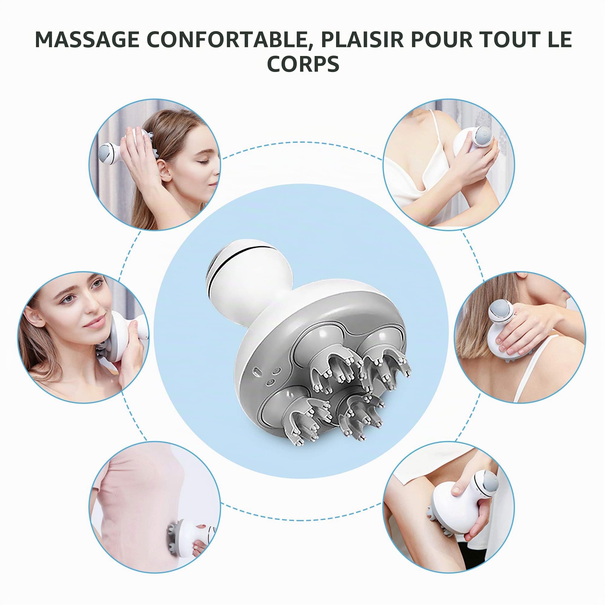 COMFIER Masseur de cuir chevelu sans fil - Masseur de tête électrique, Masseur de grattoir de tête portable pour la croissance des cheveux, nettoyage en profondeur et relaxation du stress