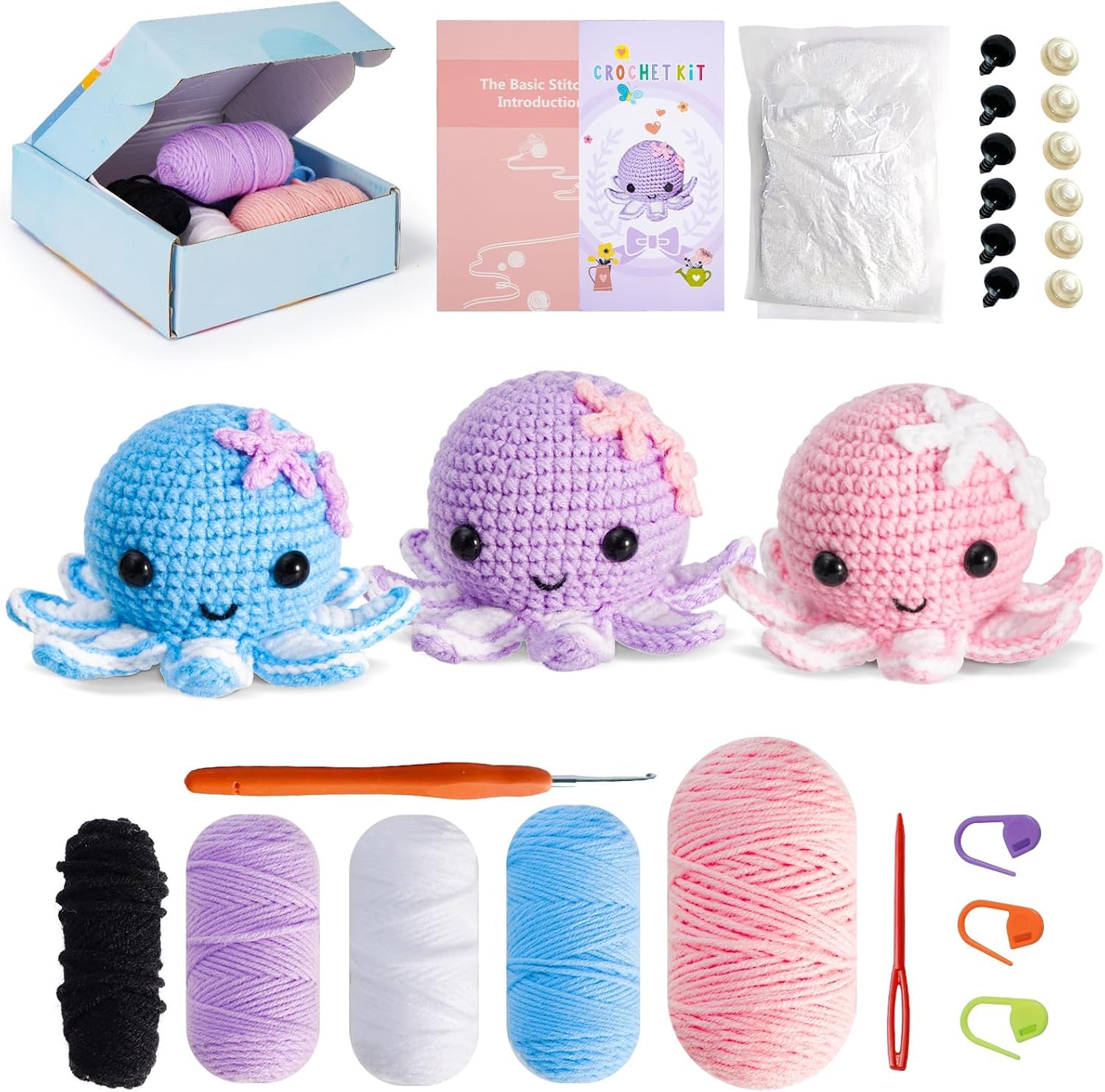 Beginner Crochet Kit - Make 3 Octopus Amigurumi -1