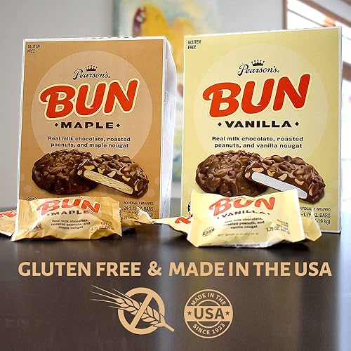 Miniatura 4 de Pearson's Maple BUN - Barra de racimo  Cacahuetes tostados, chocolate con leche real y turrón de arce  Paquete de 24  Envueltas individualmente