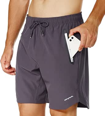 GRAMVAL Men's Quick-Dry Workout Shorts - Stretchy Gym Shorts With Pocket, Reflective Logo - View #2