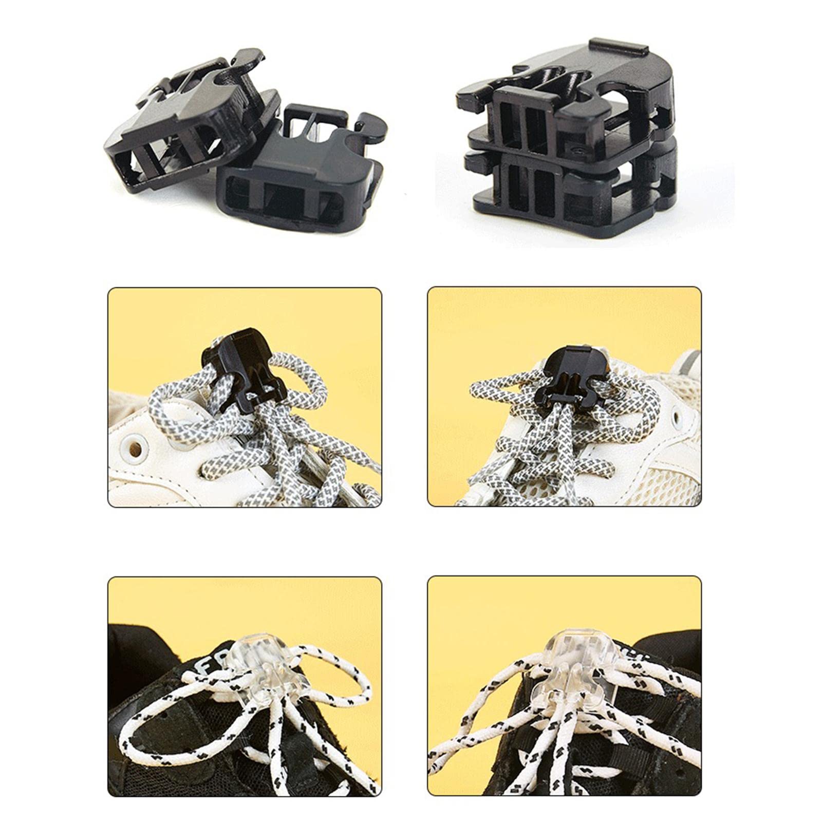 20 cordones de bloqueo rápido para zapatos, hebilla, tope, transparente, 1 x 1 pulgada