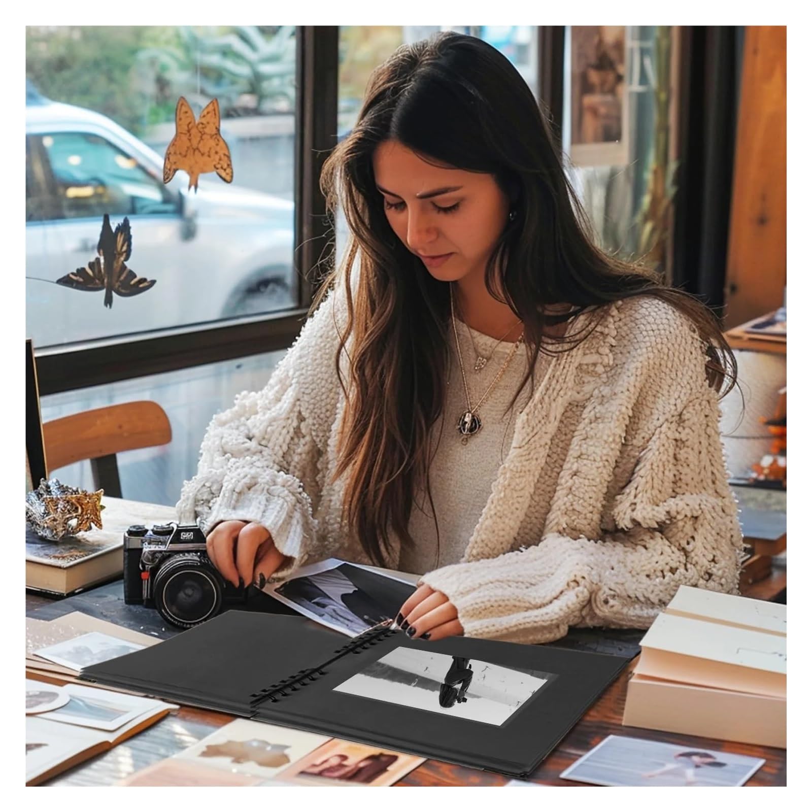 Álbum de fotos de recortes (8 x 8 pulgadas), 60 páginas, ideal for hacer tú mismo, for fotos familiares de bodas y aniversarios.(Black)