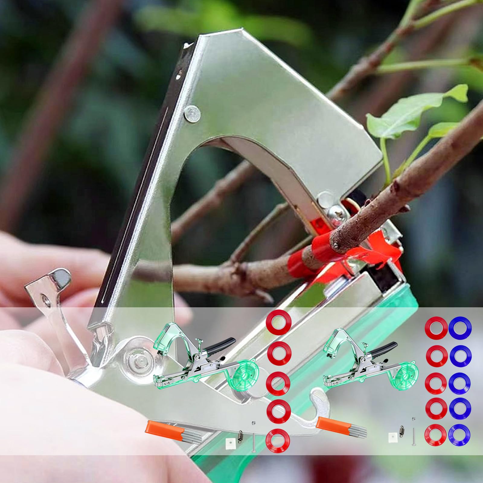 Máquina de atado manual de vid para plantas de jardín, herramienta de encuadernación de mano con correas para tomates, pimientos, uvas, enredaderas