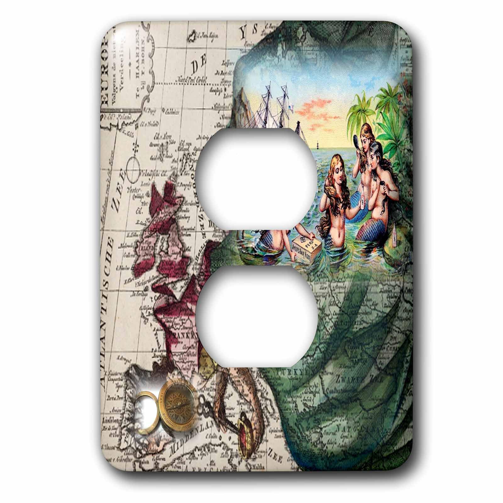 Décoration Atlantique sirènes multicolore pour plaque double prise vintage
